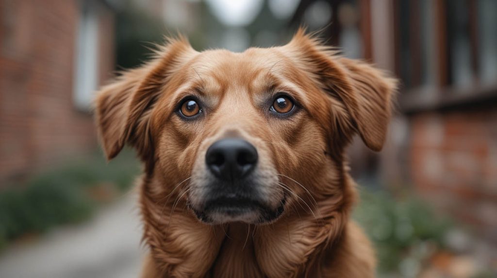 A dog sitting quietly and looking directly at its owner with focused eyes, a behavior that often makes people wonder why does my dog stare at me.