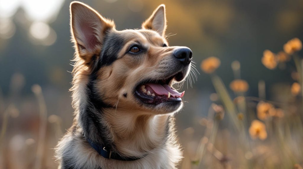 A dog standing indoors and barking at empty space, appearing alert and focused on something that is not visible to people, which often makes owners wonder why is my dog barking at nothing.