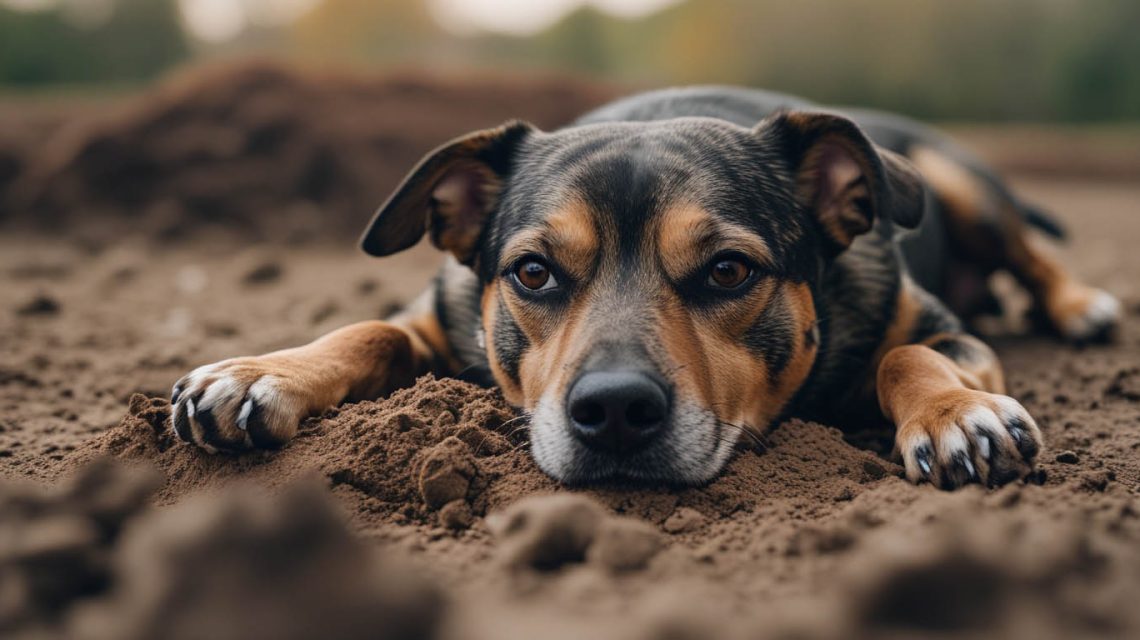 A dog scratching at the ground and adjusting its spot just before lying down, showing a natural behavior that often makes people wonder why do dogs dig before lying down.