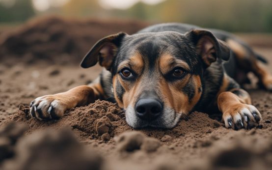 A dog scratching at the ground and adjusting its spot just before lying down, showing a natural behavior that often makes people wonder why do dogs dig before lying down.