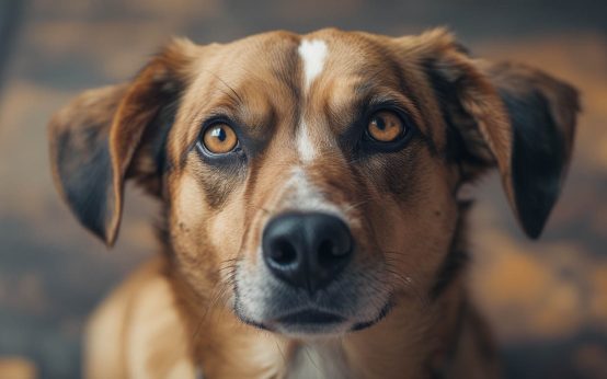 A dog sitting calmly indoors while turning its head away and avoiding direct eye contact with its owner, which often leads owners to ask why does my dog avoid eye contact.