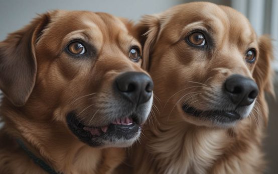 A dog sitting indoors and staring attentively at a person nearby, appearing calm and focused, a behavior that often leads people to ask why do dogs stare at people.
