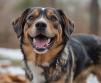 A dog sitting close and leaning against its owner’s leg, appearing relaxed and secure, a behavior that often leads owners to ask why does my dog lean on me.