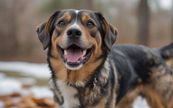 A dog sitting close and leaning against its owner’s leg, appearing relaxed and secure, a behavior that often leads owners to ask why does my dog lean on me.