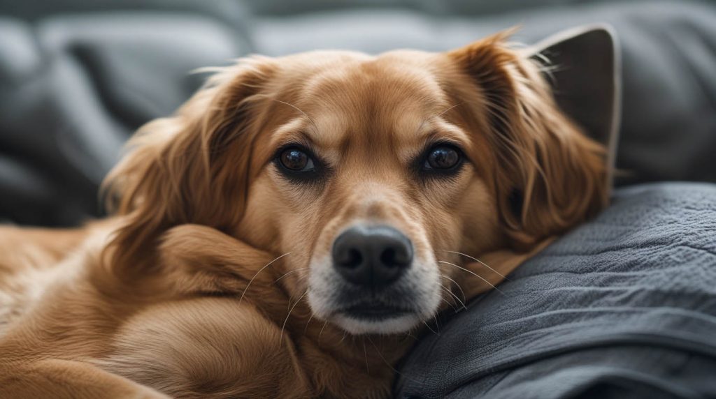 A dog standing beside a person and gently leaning its body against their leg, showing calm and affectionate behavior that often makes people wonder why does a dog lean against you.