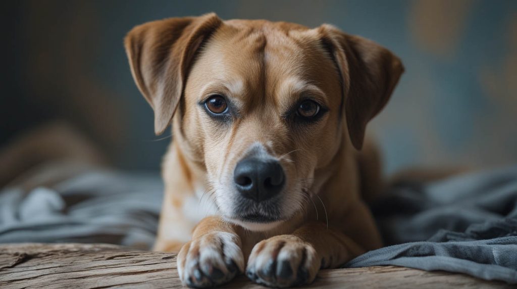 A dog lying beside its owner on a couch or bed, staying close and alert while the person rests, which often leads people to wonder do dogs know when you are sick.