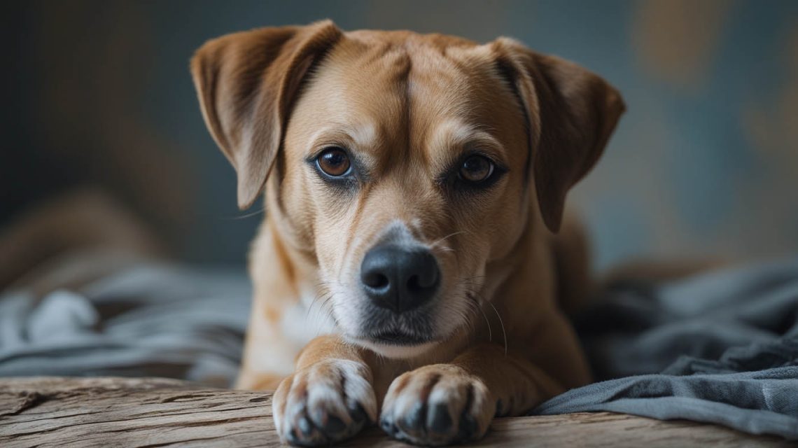 A dog lying beside its owner on a couch or bed, staying close and alert while the person rests, which often leads people to wonder do dogs know when you are sick.