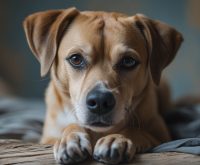 A dog lying beside its owner on a couch or bed, staying close and alert while the person rests, which often leads people to wonder do dogs know when you are sick.