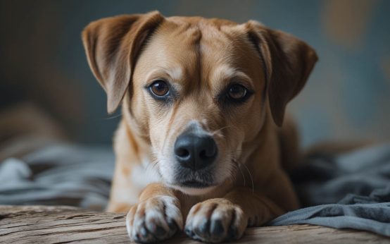 A dog lying beside its owner on a couch or bed, staying close and alert while the person rests, which often leads people to wonder do dogs know when you are sick.