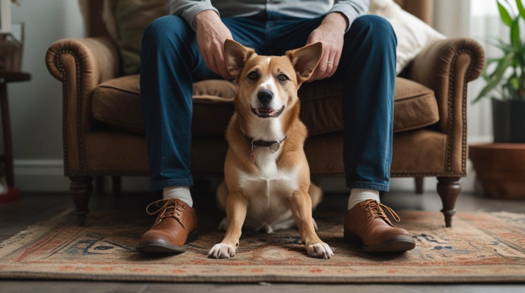 why does my dog sit between my legs