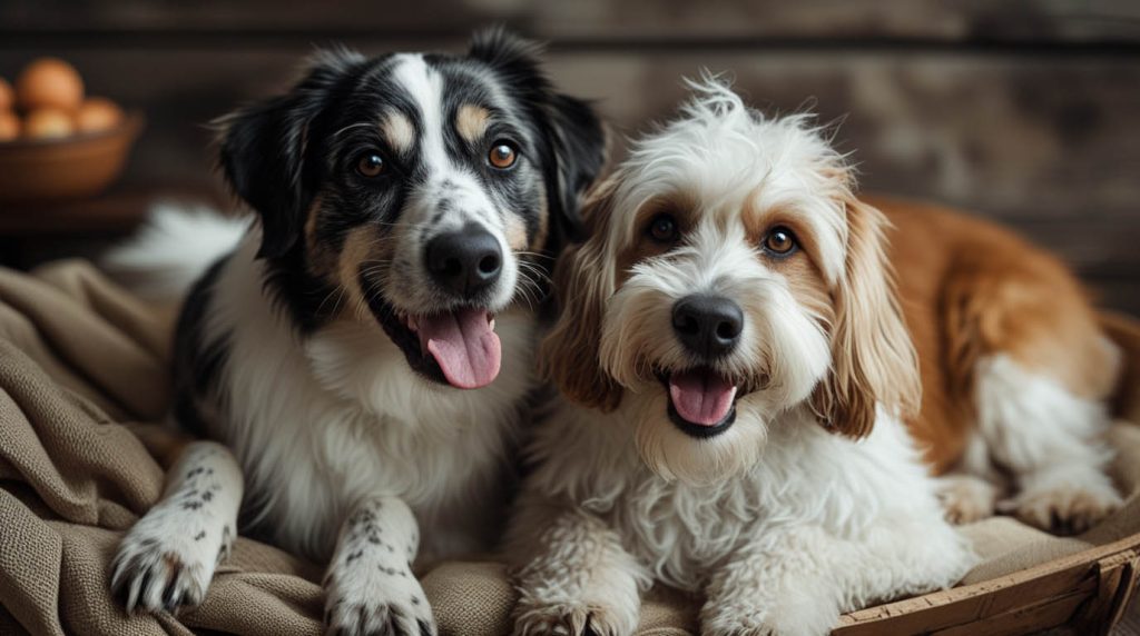 Man sitting on a couch with his small dog on his lap, gently lifting the dog’s lip to check its teeth while wondering why his dog has bad breath.