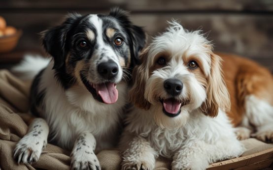 Man sitting on a couch with his small dog on his lap, gently lifting the dog’s lip to check its teeth while wondering why his dog has bad breath.