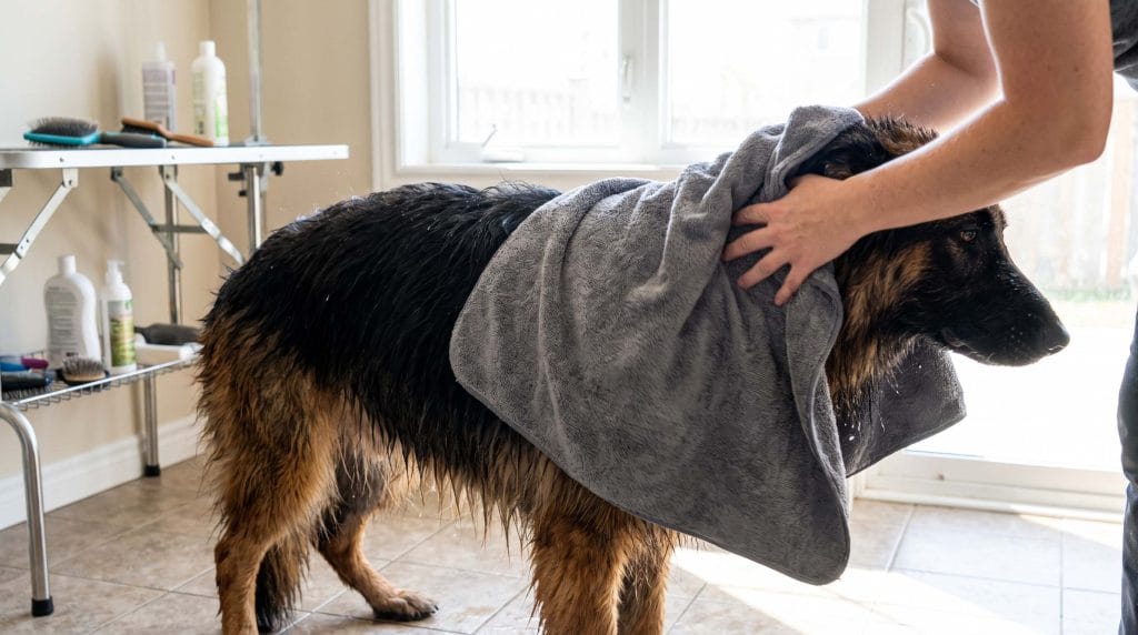 how to use an undercoat rake on a wet dog safely