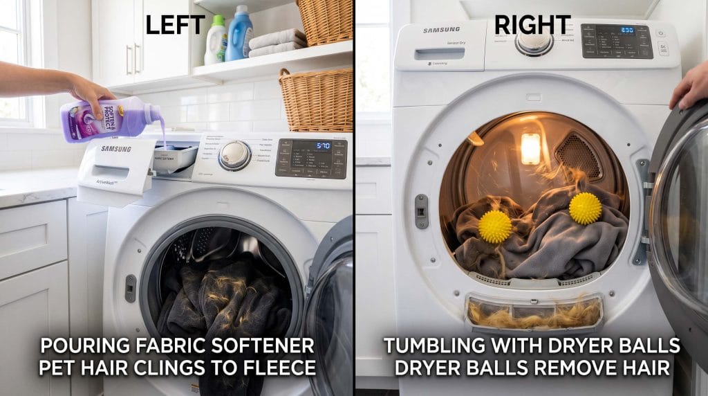 does liquid fabric softener help remove pet hair in laundry