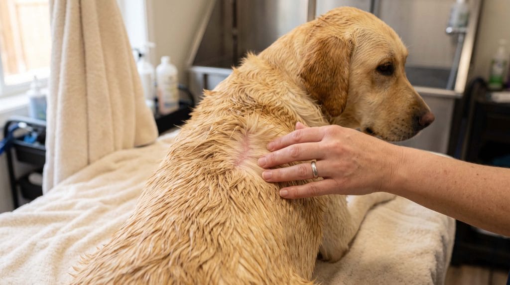 why does my dog's skin look pink after a deshedding bath
