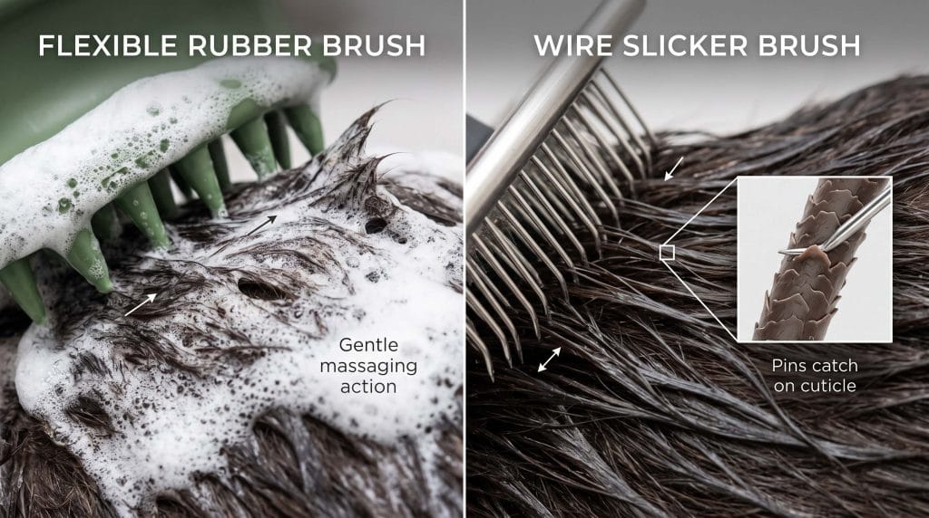 can you brush a dog while the coat is soapy