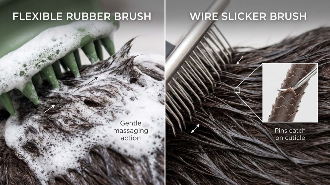 can you brush a dog while the coat is soapy