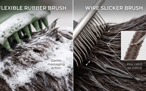 can you brush a dog while the coat is soapy